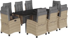vidaXL 9 részes vegyes bézs polyrattan kerti étkezőgarnitúra párnákkal