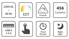 LED állítható asztali lámpa USB-vel LED/9W/230V 3000K/4000K/5500K fekete