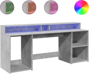 vidaXL betonszürke szerelt fa íróasztal LED-világítással 200x55x91 cm