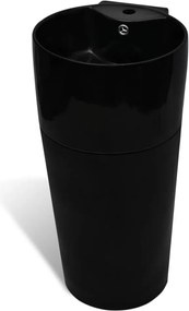 vidaXL Kerek álló kerámia fürdőszoba mosdókagyló csaptelep/túlfolyó lyukkal fekete