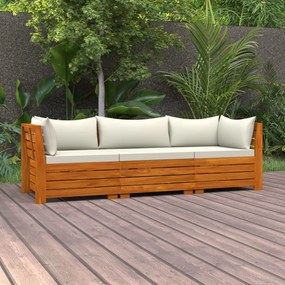 vidaXL 3 személyes tömör akácfa kerti kanapé párnával