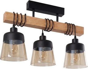 BRILAGI - Ráépített csillár WOOD GLASS 3xE27/60W/230V fenyő/fekete/füstbarna