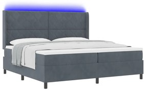 Boxspring ágy matraccal és LED világítással sötétszürke 200x200 cm bársony