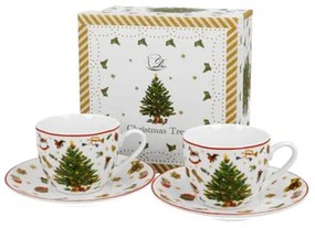 Porceláncsésze+alj, 90ml, 2 személyes, dobozban, Christmas Tree