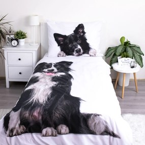 3D Pamut ágynemű BORDER COLLIE fehér, 100% pamut Ágyneműhuzat mérete: 70 x 90 cm | 140 x 200 cm