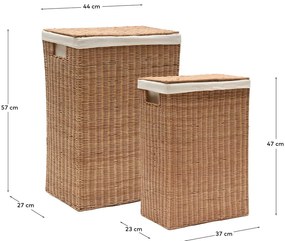 Natúr színű rattan szennyeskosár szett 2 db-os Indali – Kave Home