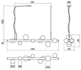 Redo 01-2377 - Csillár zsinóron GOJI 8xG9/28W/230V fekete