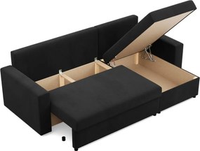 Zeus sarokkanapé, 2 ágyneműtartóval, egyenes kartámasz, szövet anyag, univerzális oldal, bonell töltet, fekete