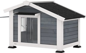 PawHut vízálló fa kutyaház levehető padlóval, zsindelytetővel és nyitható ablakkal, 98 x 76 x 69,5 cm – szürke | Aosom