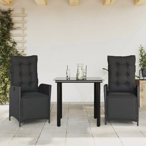 3 részes fekete polyrattan kerti étkezőgarnitúra párnákkal