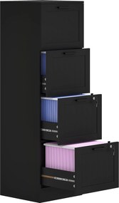 HOMCOM 4-fiókos Irattartó Állítható Síkkal, 2 Kulccsal és 2 Zárral, MDF Irodai Szekrény A4 és Levélméretű Dokumentumokhoz, 40x40x131 cm, Fekete | Aoso