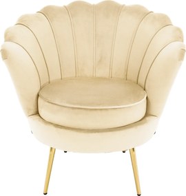 Art-deco stílusú fotel, bézs Velvet szövet/gold arany króm, NOBLEO