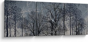 Kép - Fa sziluettek levelekkel (órával) (90x30 cm)
