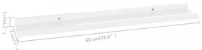 4 db magasfényű fehér fali polc 60 x 9 x 3 cm