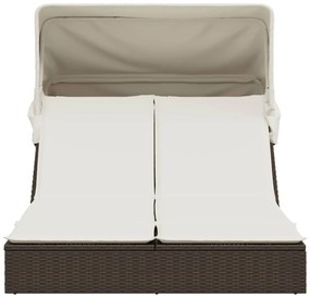 Barna polyrattan dupla napozóágy tetővel és párnával