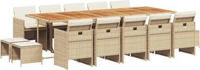 vidaXL 15 részes bézs polyrattan kerti étkezőgarnitúra párnákkal