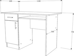 Togo 1 ajtós, 1 fiókos íróasztal, Bronz tölgy, 110 x 60 x 75 cm