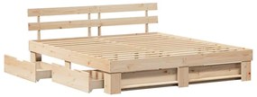 Ágykeret fejtámlával fiókkal Barna 200 x 200 cm Tömör fenyőfa