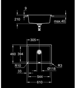 GROHE 31655AP0 - K700U mosogató 610 × 460 mm fekete kő/fekete