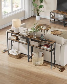 VASAGLE Konzolasztal, Keskeny Kanapé Asztal 2 Polccal, 20 x 80 x 80 cm, Vintage Barna