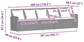 5 személyes szürke polyrattan kerti kanapé párnával