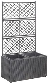 Fekete rácsos polyrattan magaságyás 2 kaspóval 58 x 30 x 107 cm