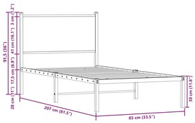 füstös tölgy színű fém ágykeret matrac nélkül 80 x 200 cm