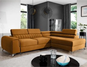 Sárga bársony kinyitható-tárolóhelyes sarokkanapé (jobb oldali-L alakú) Laurence – ELTAP