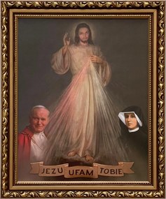 Vászonkép 29x24 Irgalmas Jézus Bízom Benned Arany Díszített Keret