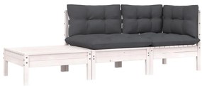 vidaXL 3 részes fehér tömör fenyőfa kerti ülőgarnitúra párnákkal