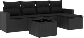 vidaXL 6 részes fekete polyrattan kerti ülőgarnitúra párnákkal