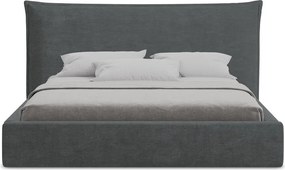 Sötétszürke kárpitozott ágyneműtartós franciaágy ágyráccsal 180x200 cm Esala – Makamii