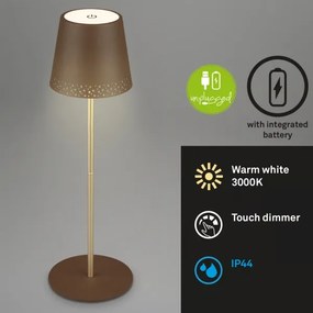 Brilo - KIKI tölthető, érintésvezérelt LED asztali lámpa, 2,6 W/5 V, IP44, 2600 mAh, barna