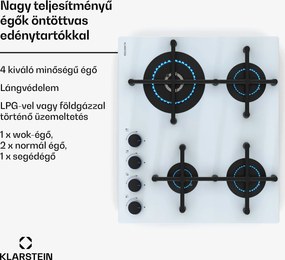 Klarstein Illuminosa 4 gáz főzőlap 4 égős Sabaf égő üvegkerámia