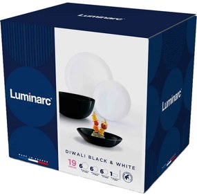 Luminarc CARINE étkészlet 19 részes 6 személyes fekete-fehér edzett üveg