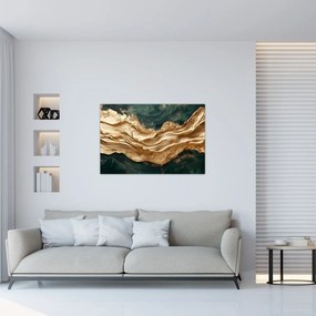 Kép - Zöld absztrakció arannyal II. (90x60 cm)