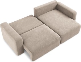Bézs zsenília kinyitható-tárolóhelyes sarokkanapé (jobb oldali-heverő résszel) Kona – Makamii