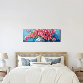 Kép - Váza rózsaszín virágokkal (órával) (90x30 cm)