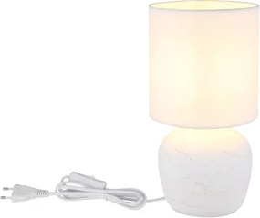 Globo 21739W Asztali lámpa, kerámia fehér, textil fehér, kábel PVC fehér, billenőkapcsoló a kábelen, ø: 160mm, M: 315mm, kábel hossza 1300mm, 1x E14 40W 230V izzó nélkül