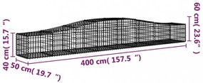8 db íves horganyzott vas gabion kosár 400x50x40/60 cm