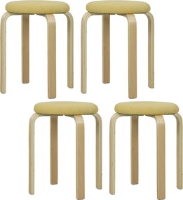 HOMCOM 4 Darabos Halmozható Kerek Konyhai Alacsony Részegységek Párnázott Üléssel Étkezőbe, Hálószobába, Irodába, Nappaliba Sárga és Természetes Színb