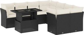 vidaXL 9 részes fekete polyrattan kerti ülőgarnitúra párnákkal