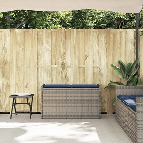 Szürke polyrattan kültéri tárolópad párnával 100 cm