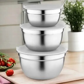 Florina 3 darab rozsdamentes acél tál fedéllel,ezüst