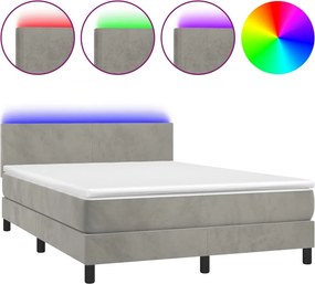 vidaXL világosszürke bársony rugós és LED-es ágy matraccal 140x190 cm