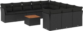 vidaXL 12 részes fekete polyrattan kerti ülőgarnitúra párnákkal