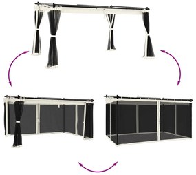 krémszínű acél pavilon hálós oldalakkal 4 x 3 m