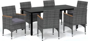 vidaXL 7 részes szürke polyrattan kerti étkezőgarnitúra párnákkal