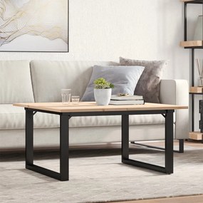 Tömör fenyőfa és acél dohányzóasztal O-vázzal 90x90x45 cm