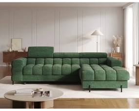 Zöld buklé kinyitható-tárolóhelyes sarokkanapé (jobb oldali-heverő résszel) Felro – ELTAP